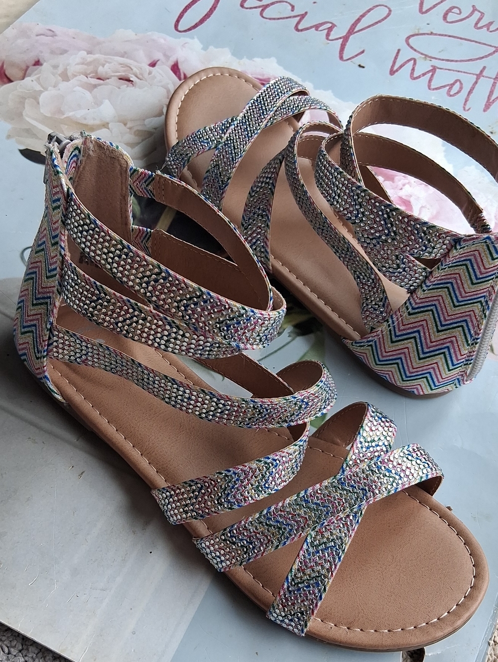 SO Pastel  Bling Multicolor Memory Foam Strappy Sandals